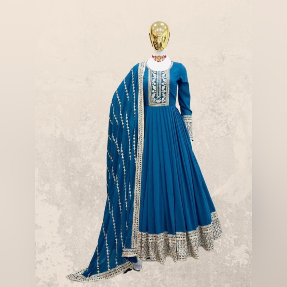 Eleanor Charming Faux Georgette Embroidered Sequined Gown with Dupatta